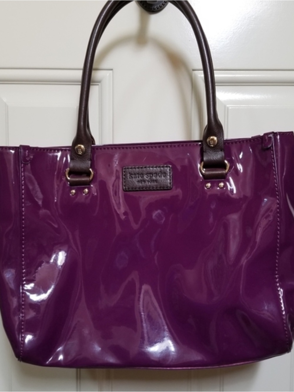 “Pre-Owned” Good Condition! Kate Spade New York Purple Patent Leather Tote Bag